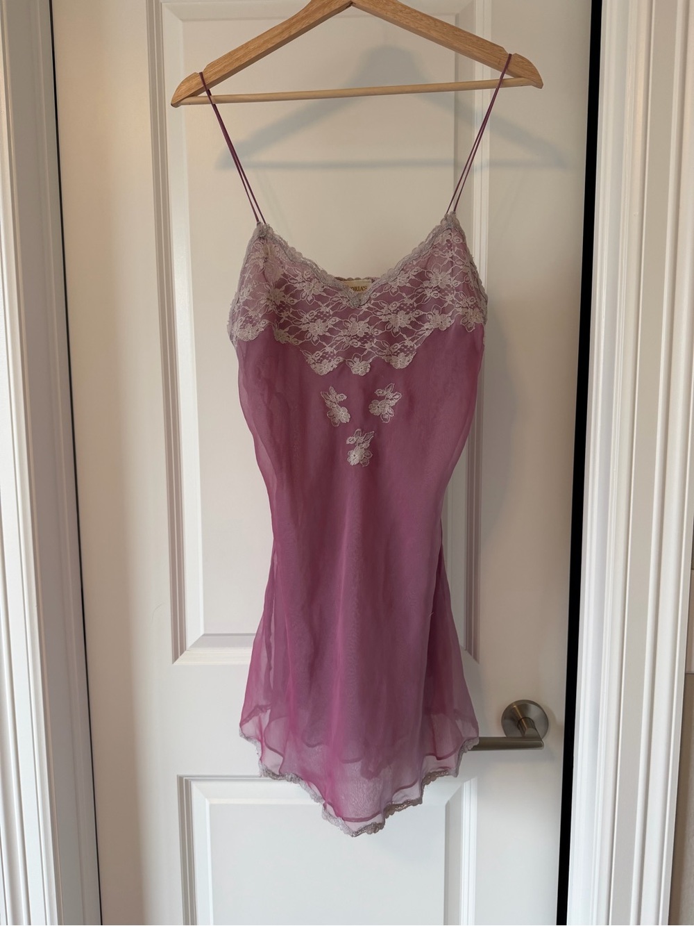 Vintage Silky Lace-Trim Slip Dress in Mauve Pink